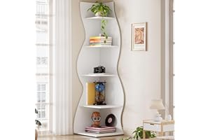 YWLVLI Corner Shelf, Modern 5-Tier Wall Corner Bookshelf, Stylish Corner Small Bookcase Storage Rack Plant Stand with Unique 