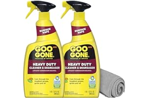 Goo Gone Heavy Duty Cleaner & Degreaser Spray With Microfiber Cleaning Towel – Cuts Through Tough Grease, Oil & Grime - 32 Oz (2 Pack + Towel)