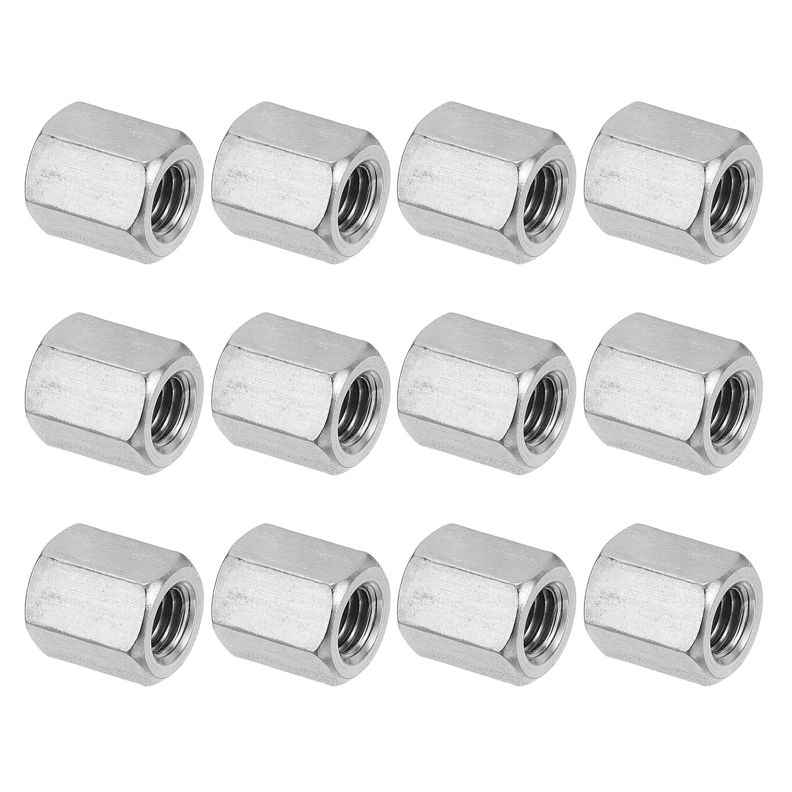 PATIKIL M8 x 1.25-Pitch 304 Stainless Steel Hex Coupling Nuts, 12Pcs 15mm/ 0.6" Length Coarse Fully Threaded Rod Coupling Nut Studding Connector Fasteners, Silver Tone