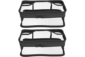 BALLHULL Black Transparent Cosmetic Bag Waterproof Handbag Portable Travel Work Make Up Kit Double Zipper Storage Bag, 2 PCS