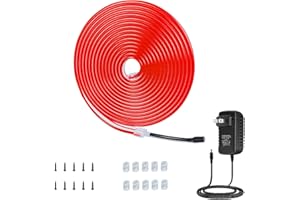 DSJJBLL Flexible Neon Rope Strip Night Light,Outdoor Indoor LED Cut Freedom 16.4FT/Set Power Supply/Clip Included (Red)
