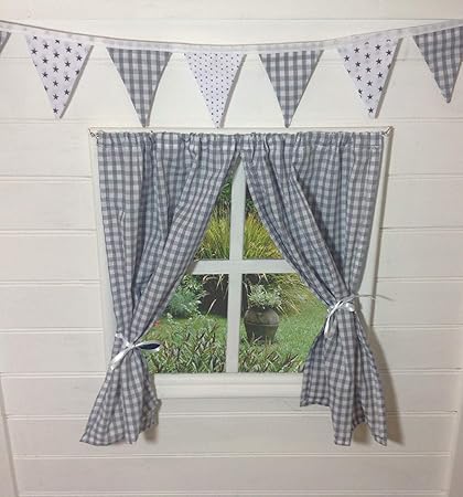 Gooseboose Kids Unisex Playhouse Curtains Grey Gingham