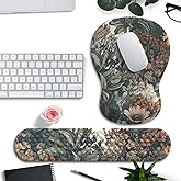 Boho Aesthetic Mouse Pad with Wrist Rest Keyboardpad Vintage Wildflowers Wrist Rest for Computer Keyboard Wrist Rest, Non-Slip Base Home/Office for Computer Keyboard, Made Easy Typing & Relieve