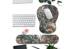 MECHANICAL CATTLE Boho Aesthetic Mouse Pad with Wrist Rest Keyboardpad Vintage Wildflowers Wrist Rest for Computer Keyboard Wrist Rest, Non-Slip Base Home/Office for Computer Keyboard, Made Easy Typing & Relieve