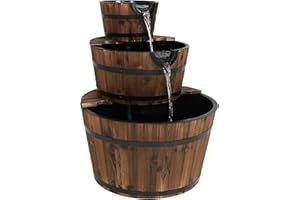Sunnydaze 30-Inch 3-Tier Wood Barrel Outdoor Water Fountain - Electric Submersible Pump
