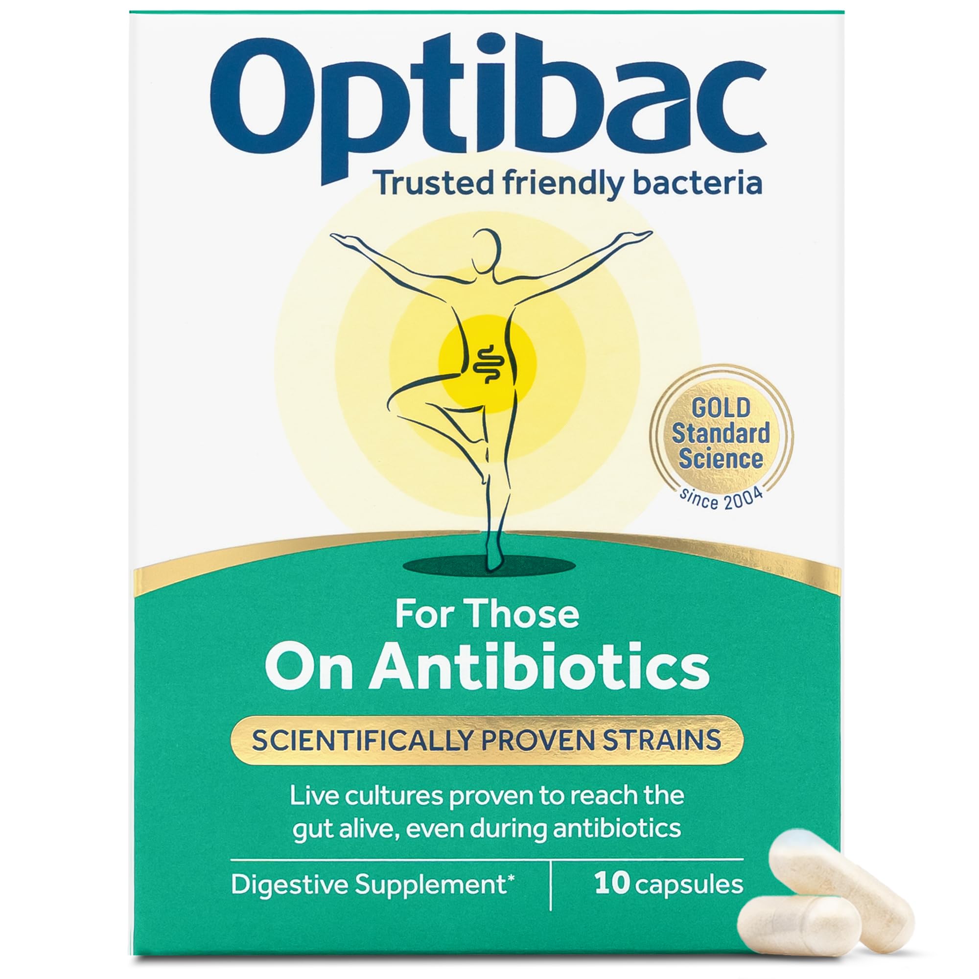 Optibac Probiotics for Those On Antibiotics - Vegan Digestive Probiotic Supplement - Lactobacillus Specifically Researched Alongside Antibiotics - Most Trusted & Recommended Brand - 10 Capsules — image 1