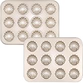 Madeleine Pan, 12-Cup Nonstick Carbon Steel, 2.6"&times;2.6" Cookie Size, 2 Pack | Classic Shell Design with Warp-Resistant Construction for Even Baking