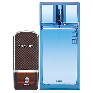 Ajmal Aristocrat EDP Citrus Woody Perfume 75ml for Men and Blu EDP Aquatic Woody Perfume 90ml for Men + 2 Parfum Testers FREE