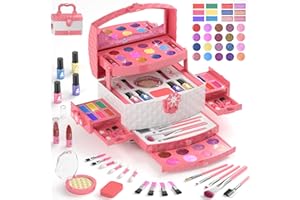 GirlsHome Kids Makeup Set for Girl 56 Pcs Washable Real Cosmetic, Non-Toxic Frozen Toys Toddler Makeup Kit, Frozen Princess Dress up Kit Christmas & Birthday Girl Gift for 3-12 (Frozen Pink)