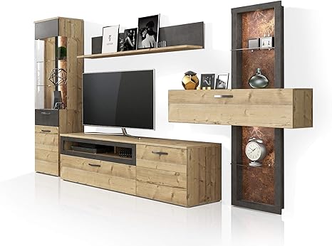 moebel-eins KALIMA Wohnwand, Material Dekorspanplatte, fichtefarbig