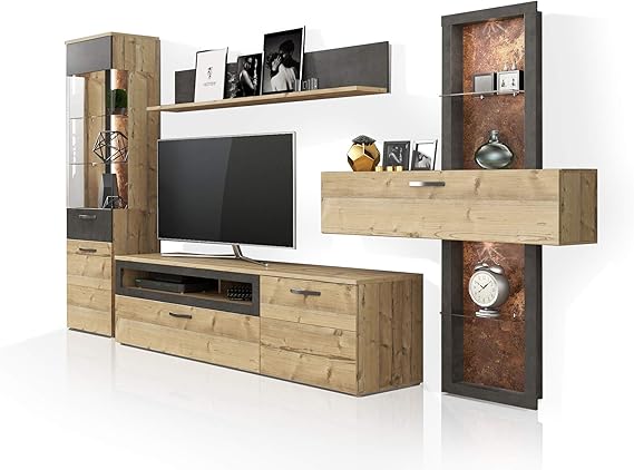 moebel-eins KALIMA Wohnwand, Material Dekorspanplatte, fichtefarbig