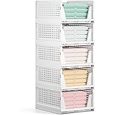 Mavivegue 5 Pack Stackable Closet Storage, Plastic Drawer Basket,Closet Organizers Storage Box for Cupboard,Bedroom, Kitchen, Bathroom, Office White