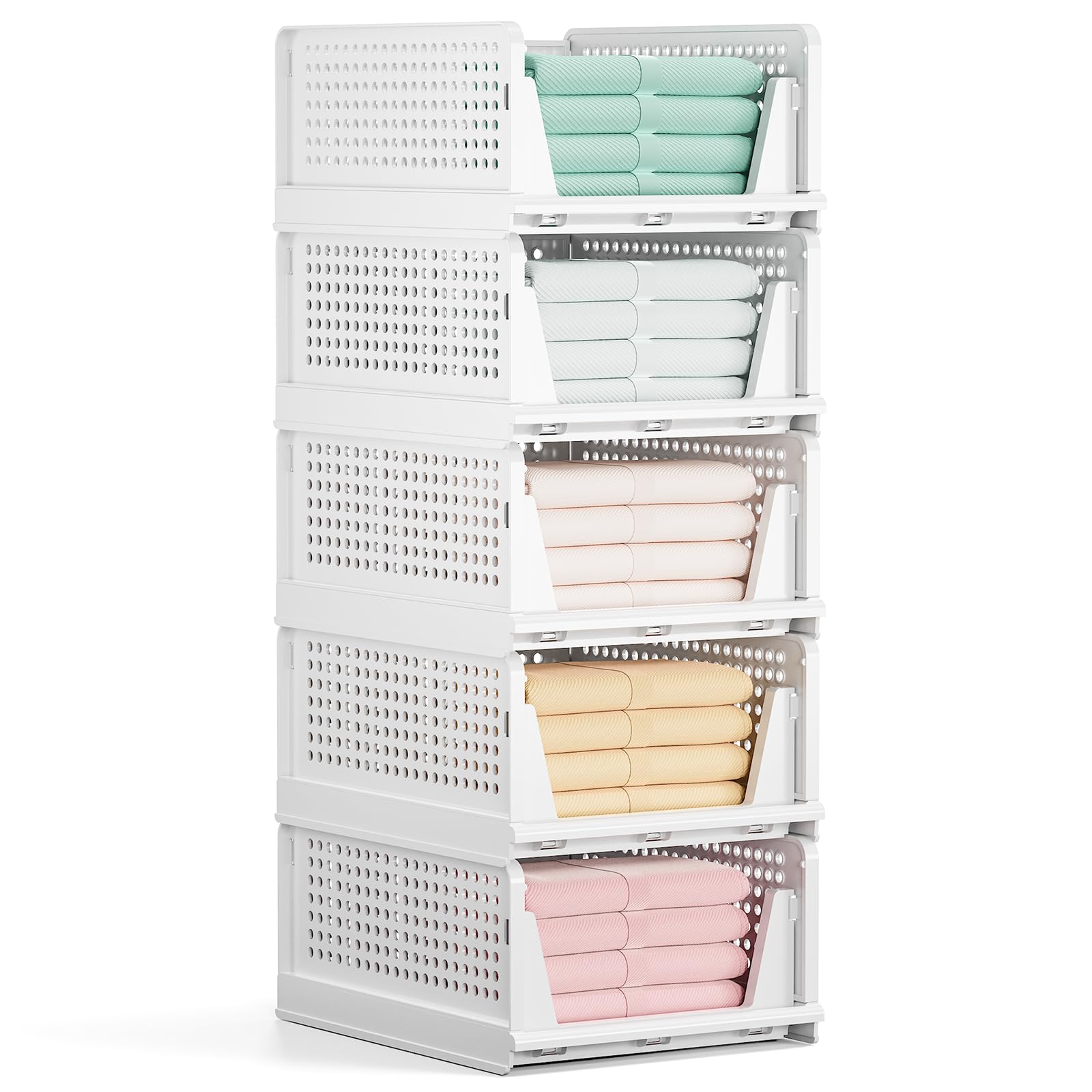Photo 1 of (USED)Mavivegue 5 Pack Stackable Closet Storage, Plastic Drawer Basket,Closet Organizers Storage Box for Cupboard,Bedroom, Kitchen, Bathroom, Office White
