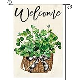 AVOIN colorlife St Patricks Day Garden Flag 12x18 Inch Double Sided Outside, Lucky Shamrocks Clovers Welcome Yard Outdoor Decoration