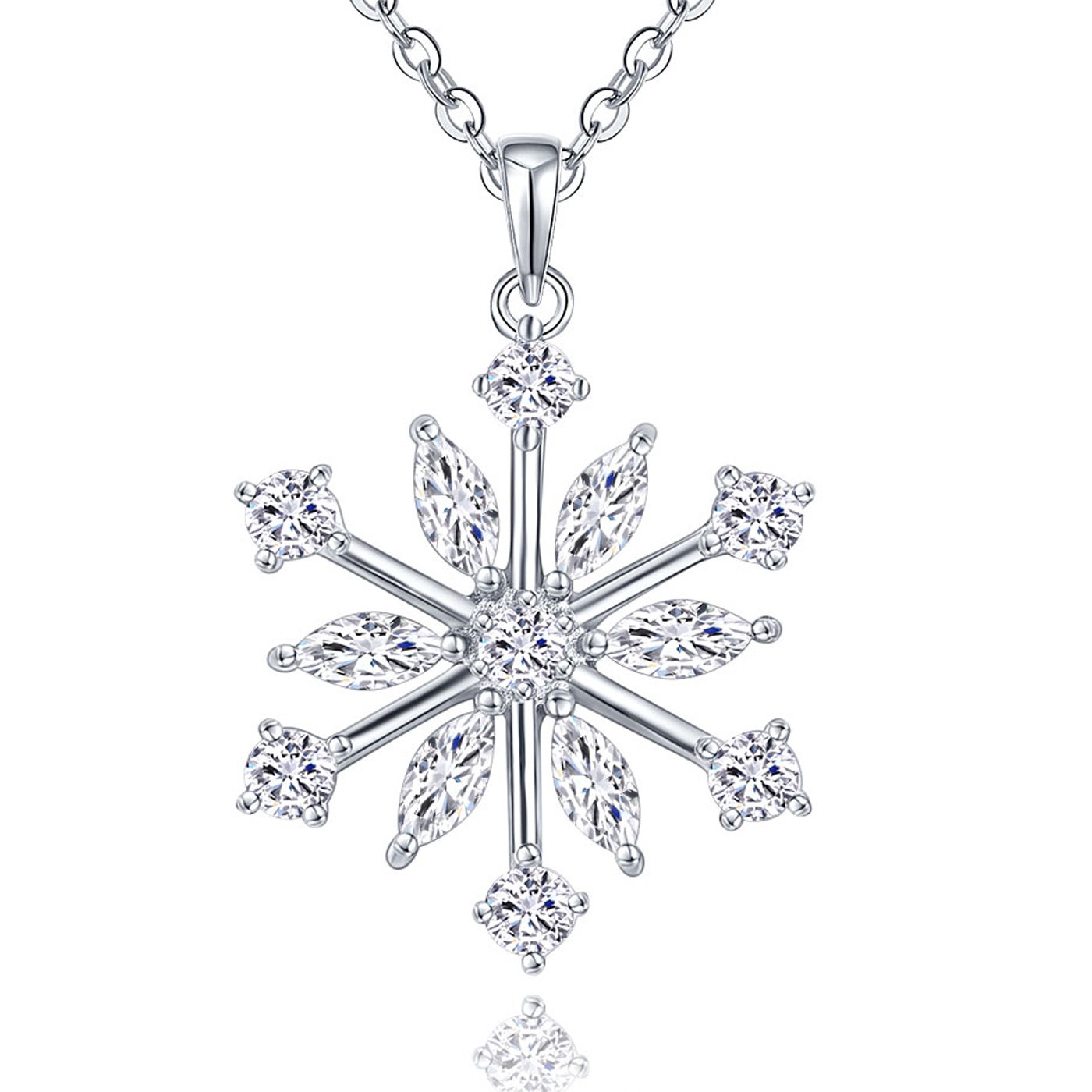 JO WISDOM Snowflake Necklace,925 Sterling Silver Frozen Snowflakes Cubic Zirconia Pendant Necklace,Christmas Jewellery for Women — image 1