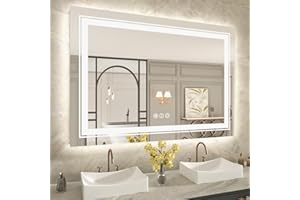 WTTY 40"x28" LED Bathroom Mirror with Lights, Backlit and Front Lighted Bathroom Vanity Mirrors for Wall, Anti-Fog, Dimmable Wall Mirrors for Bathroom, Memory, Tempered Glass, Double LED Vanity Mirror