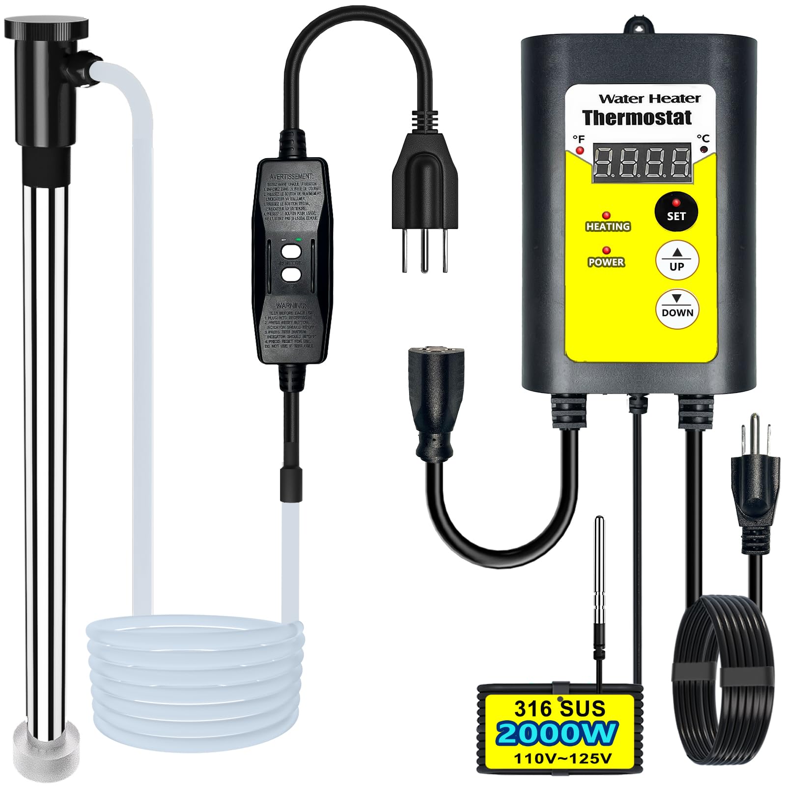 Photo 1 of 2000W Pool Heater For Outdoor Small Above &Inground Ground Swimming/Inflatable/Baptistry/Baptismal Pools, 120V Submersible Bathtub Liquid Portable Immersion Water Heaters