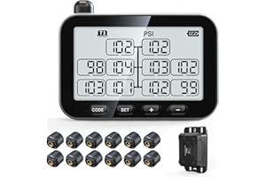 GUTA Trailer Tire Pressure Monitoring System, RV TPMS with 12 Sensors, 6 Alert Modes, Signal Booster, Power Saving Display, Long Sensing Distance, for 3 Trailers (T1/T2/T3), for Camper, Motor Homes