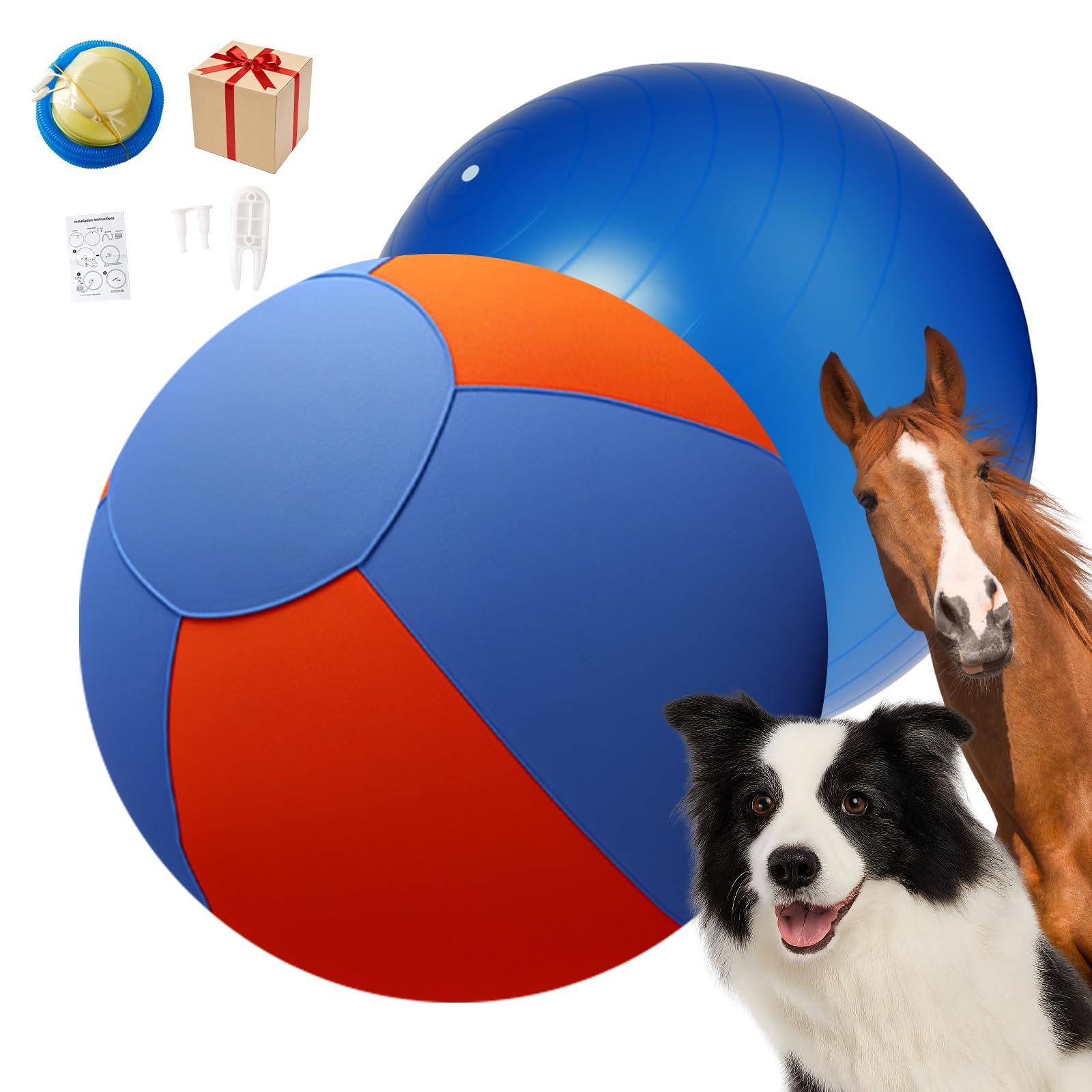 Photo 1 of Tnoay Herding Ball for Dogs Horse with Cover | Dual Layered Herding Dog Jolly Ball for Australian Shepherds with Hand Pump | Herding Toys for Dog | 18",Orange&Blue