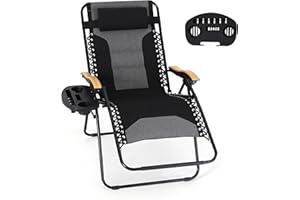 MFSTUDIO Zero Gravity Chairs, Oversized Patio Recliner Chair, Padded Folding Lawn Chair with Cup Holder Tray, Support 400lbs, Black