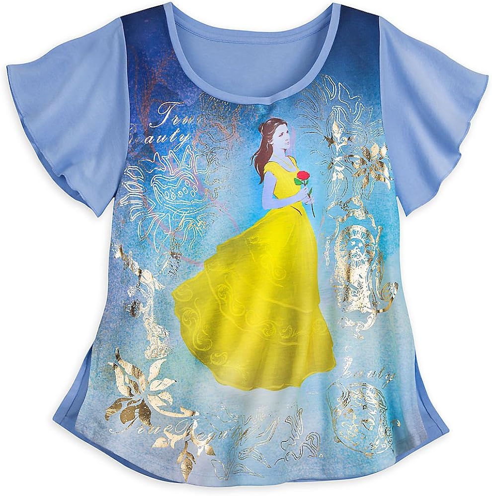 Amazon Com Disney Belle Fashion Tee Beauty And The Beast Live Action Film Blue Clothing