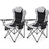 Aohanoi 2 Pack Camp Chairs for Heavy People, Outdoor Folding Camping Chairs with Cup Holder & Cooler Bag for Outside Supports up to 300lbs (2 Pcs, Black)