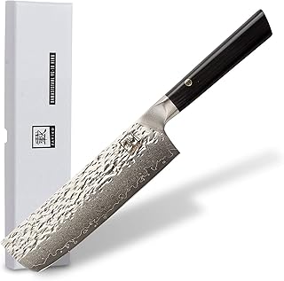 zayiko Kuro Damastmesser Nakirimesser, Klinge 18,00 cm Länge - sehr hochwertiges sehr scharfes Profi Nakirimesser mit Damastklinge und Pakkaholzgriff, Küchenmesser, Kochmesser