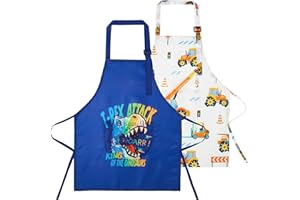 Lictin 2 Pack Kids Apron for Boys Girls for Cooking, Waterproof Art Apron with Pockets for Kids Painting Cooking Baking