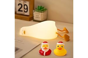 FAMIDUO Lying Flat Duck Night Light,Cute White Elephant Gifts,Existential Crisis Duck Lamp,Silicone Squishy Animal Nursery Nightlight, Dimmable/Rechargeable Bedside Touch Lamp,Xmas Gifts for Baby Adults Kids