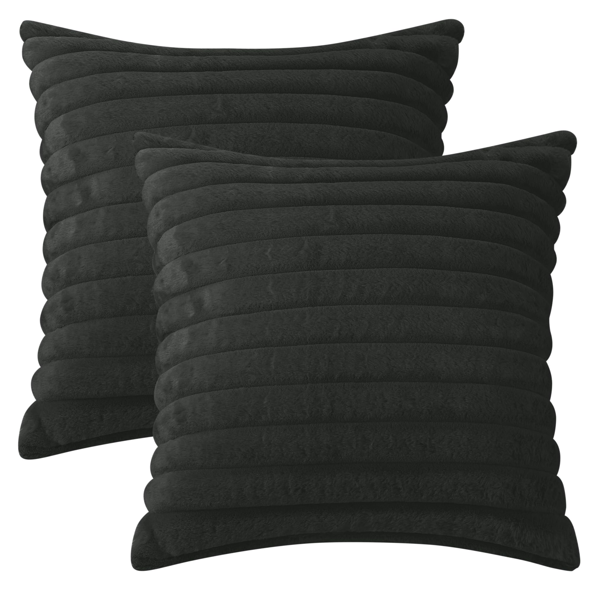 Uxcell 2 Pcs Double-Sided Plush Faux Fur Throw Pillow Covers Soft Fluffy Striped Pillow Covers for Home Decor Black 45 x 45 cm