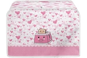 JEOCODY Cute Heart Toaster Oven Covers for Kitchen Polyester Fabric Quilted Toaster Appliance Dust-proof Cover for Small Appliance Dust Cover and Fingerprint Protection