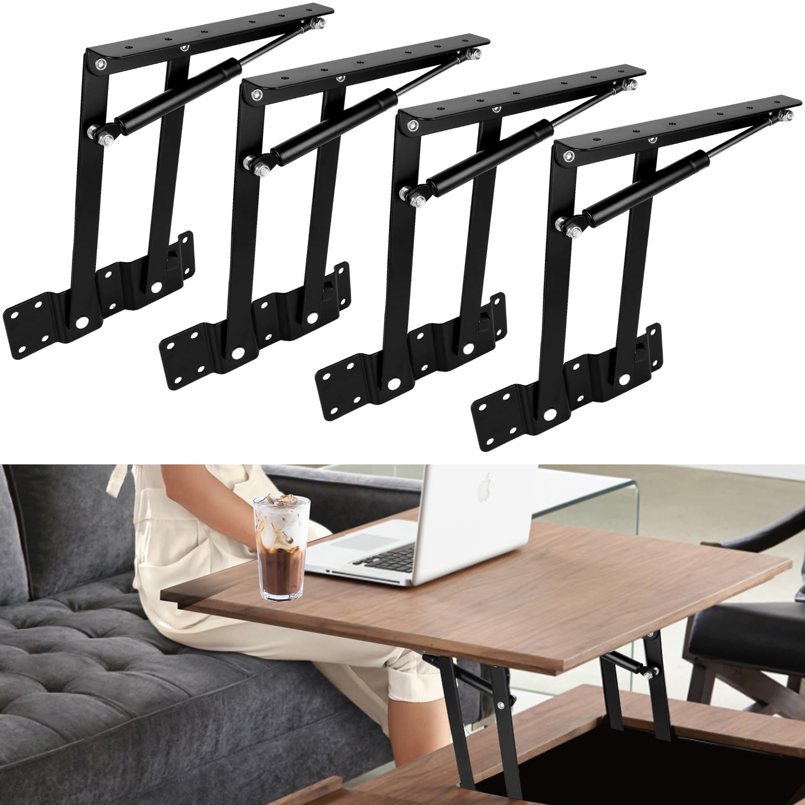 Photo 1 of Oungy 4 PCS Folding Lift up Top Coffee Table Lifting Frame Desk Mechanism Hardware Fitting Hinges Gas Hydraulic Hinge Hardware Spring Hinge Bracket
