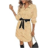SweatyRocks Women's Metallic Gold Long Sleeve Dresses Collar Shirtdress Casino Night Party Outfit