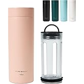 Firebelly Tea, Travel Tea Infuser Mug with Strainer, Insulated Tumbler for Loose Leaf Tea or Coffee, Leakproof Bottle for Hot or Iced Drinks, Stainless Steel Thermos with Lid, Salmon