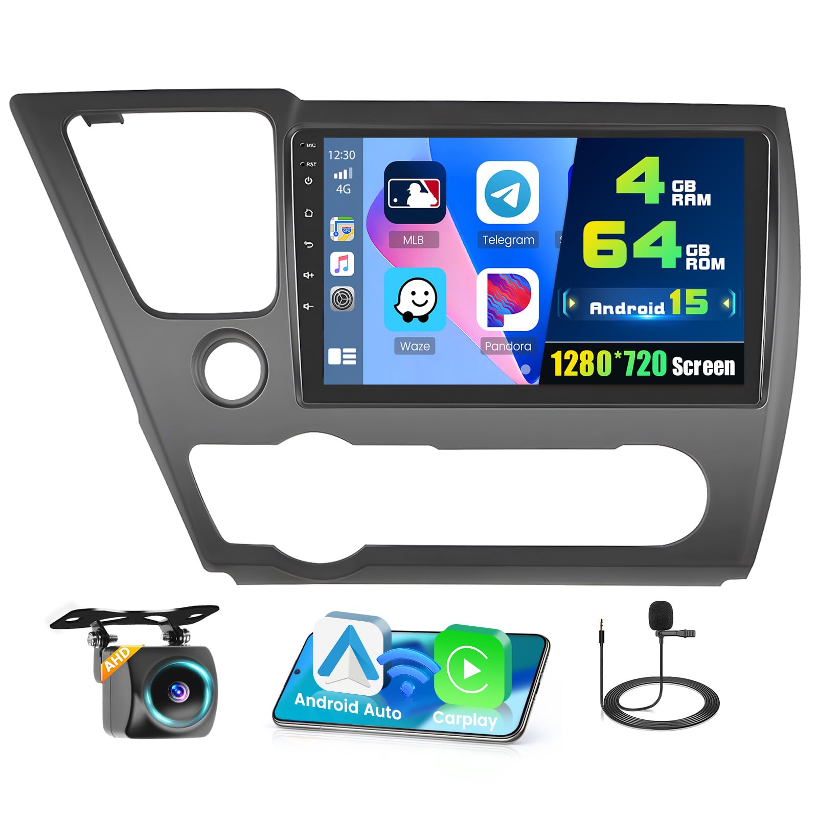 Photo 1 of [4G+64G] Android 15 Car Radio Stereo for Honda Civic 2013-2017, Wireless Carplay Android Auto, 9 Inch IPS Touch Screen Car Radio Bluetooth GPS SWC FM RDS 5G WiFi DSP Free AHD Cam