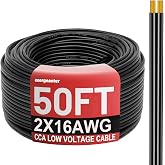 Energeaster 50FT 16 Gauge 16/2 Low Voltage Landscape Wire Black | 16AWG 2 Conductors Outdoor Low-Voltage Cable Direct Burial Hookup LED Lighting Strips Flexible Cable Copper Clad Aluminum
