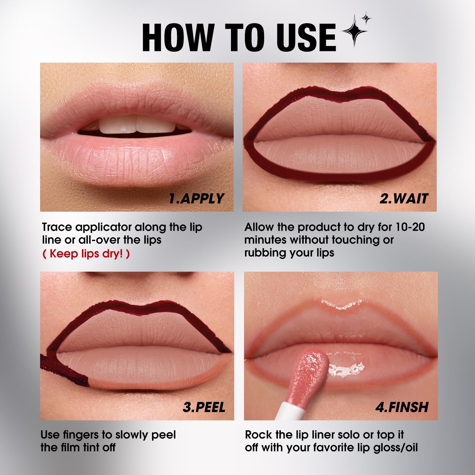 LANGMANNI 3 Colors Long-Lasting Peel Off Lip Liner Set, Waterproof & Smudge-Proof Matte Lip Liners Gift Makeup For Girls (#1+2+3)