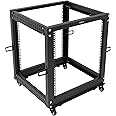 VIVO 12U Freestanding Open Frame Server Rack, 22 to 40 inch Adjustable Depth, Mobile Cart for Servers and Networking AV Equipment, Black, CART-SR12U