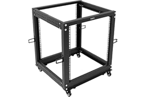 VIVO 12U Freestanding Open Frame Server Rack, 22 to 40 inch Adjustable Depth, Mobile Cart for Servers and Networking AV Equipment, Black, CART-SR12U
