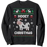 Mooey Christmas Cow Santa Claus Hat Ugly Christmas Sweater Sweatshirt