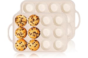 iArtker Silicone Muffin Pan, 12 Cups Muffin Baking Mold With Reinforced Stainless Steel Frame Inside, Nonstick Bakeware Baking Mold Cupcake Molds BPA Free, 2PCS