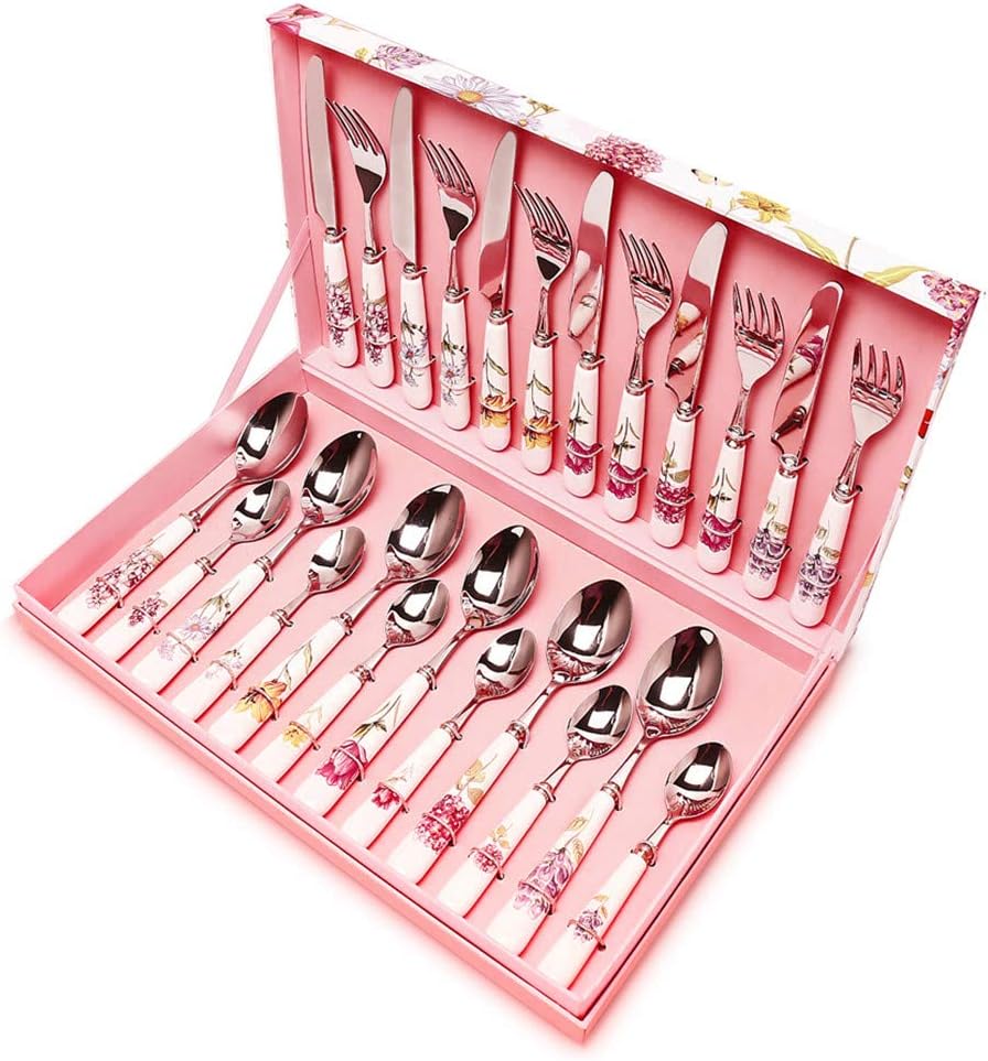 24 Pcs Stainless Steel Flatware Set Luxury Silverware Dinnerware Western High-Grade Mirror Polishing Cutlery Sets Gift Box Party