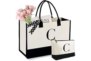 BeeGreen Personalized-Tote-Bag-for-Women-Initial Canvas Tote Bag Embroidery Monogram Bag