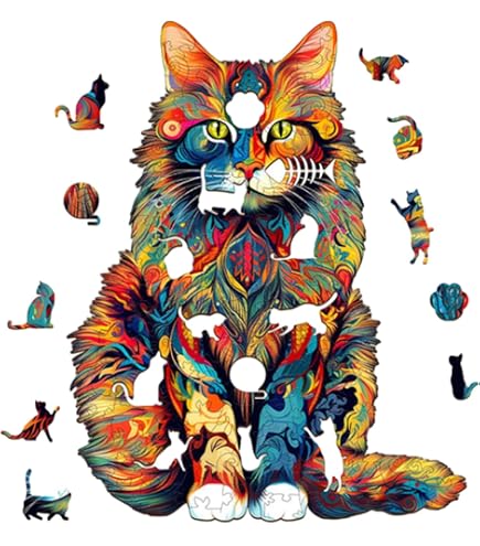 Genérico Rompecabeza de Gatos, 135 Piezas Rompecabezas con Forma de Gato de Color Morandis, Piezas únicas Cortadas con Animales, Regalo para Amantes de Los Gatos (Style A