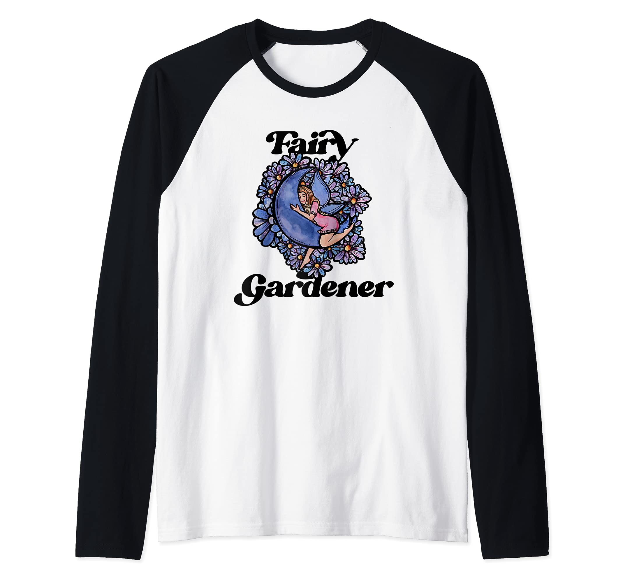 Fairy Gardener Cute Faerie Garden Purple Moon Raglan Baseball Tee