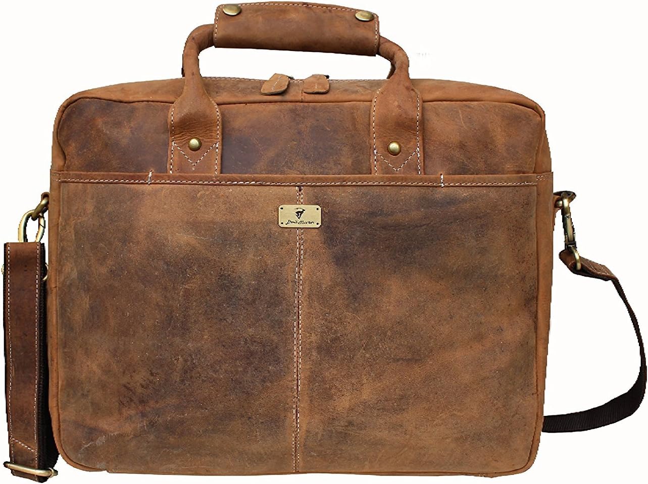 Devil Hunter 16 inch Vintage Buffalo Leather Messenger Satchel Laptop Briefcase Men's Bag Crazy Vintage Leather Messenger (Light Brown)