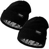 2 Pack Satin Lined Beanie Hats for Men Women Winter Warm Knitted Cuffed Silk Lined Slouchy Skull Cap