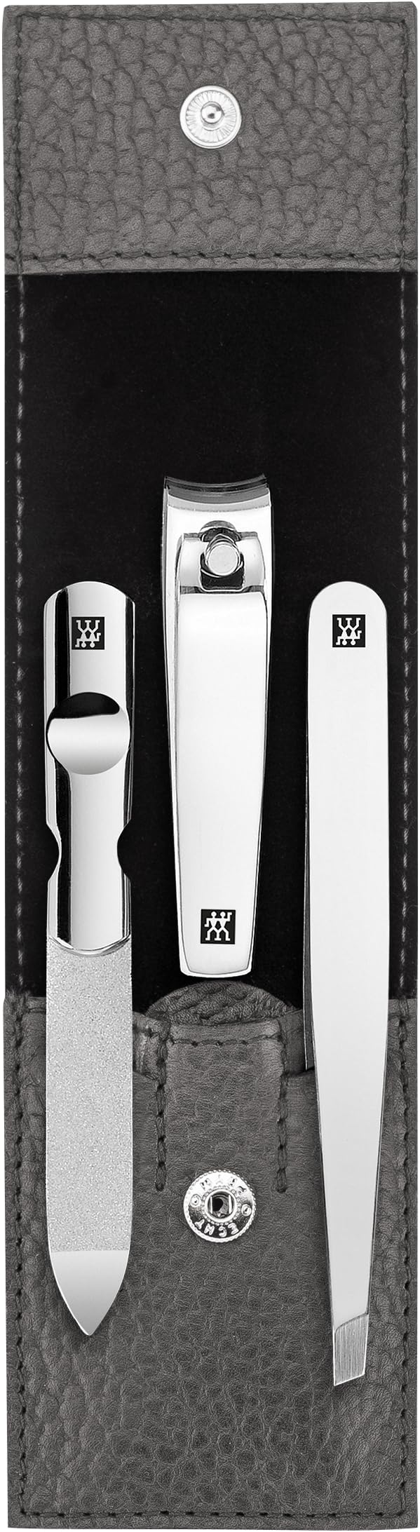 ZWILLING Manicure Set (3 piece, nail care and pedicure, genuine leather case, with nail clipper), Polished Stainless Steel, Anthracite