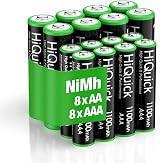 HiQuick 16 Pack AA/AAA Rechargeable Batteries 2800mAh AA & 1100mAh AAA Set