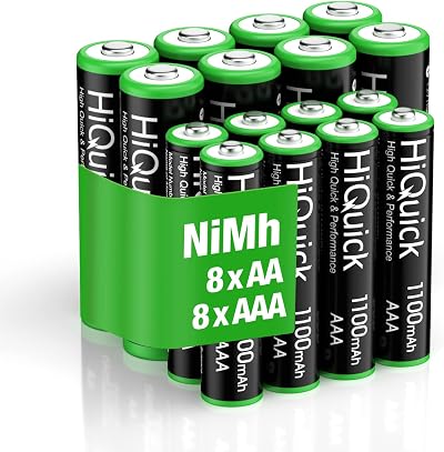 HiQuick 16 Pack AA/AAA Rechargeable Batteries 2800mAh AA & 1100mAh AAA Set